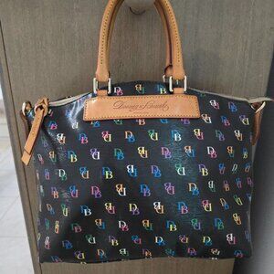 Dooney & Bourke Black Satchel with Multicolor DB Logo Print